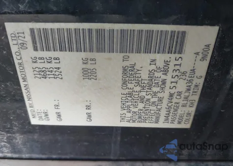 2021 Nissan Maxima Sv Xtronic Cvt from USA, damaged, VIN 1N4AA6CV4MC515315